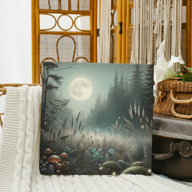 "Dreamscape Glow – Enchanted Twilight Meadow Leinwanddruck ("Enchanted forest glow, perfect for cozy and artistic interiors.")