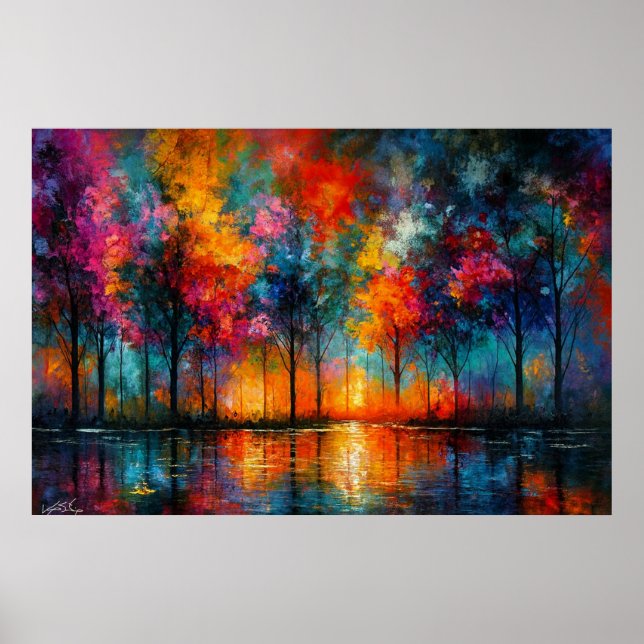 Dreamscape Grove Colorful Trees at Dusk Poster (Vorne)