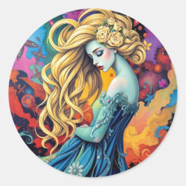 Dreamscape - lebendige surreale Porträtkunst Runder Aufkleber
