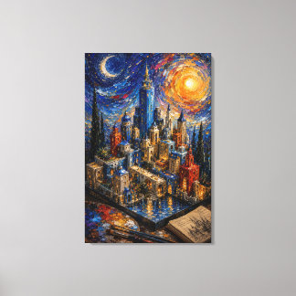 Dreamscape Metropolis | Impasto-Fantasie-Stadt Leinwanddruck