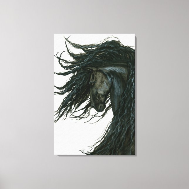 DreamWalker Friesian Black Horse Art by Bihrle Leinwanddruck (Vorderseite)