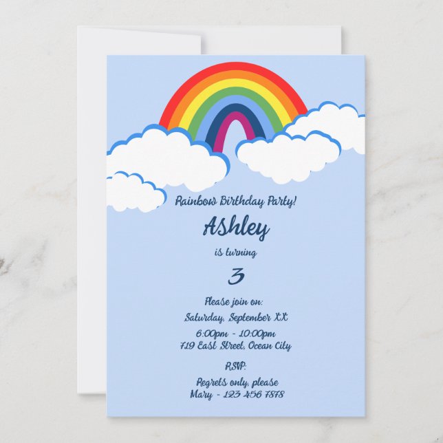 Dreamy 3. Geburtstag Rainbow Party Einladung Card (Vorderseite)