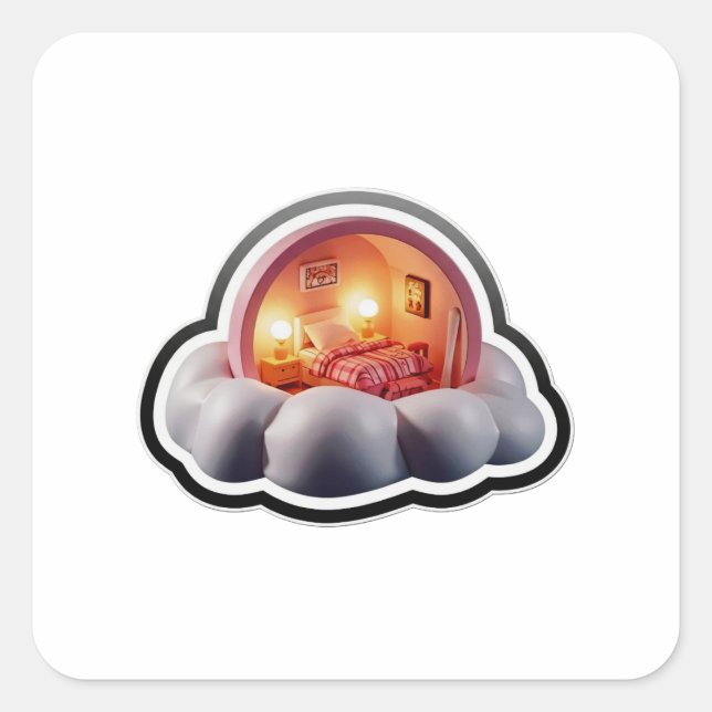 Dreamy 3D Bed on Clouds Aesthetic Room Sticker (Vorderseite)