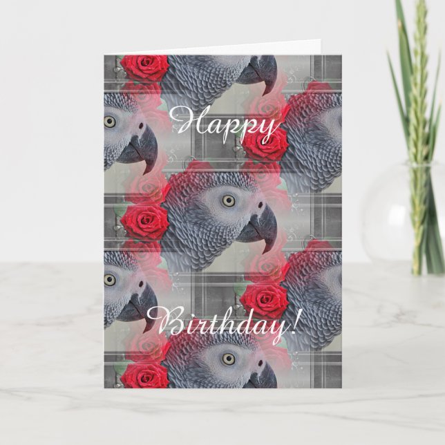 Dreamy African Gray mit Rote Rosen Karte (Vorderseite)