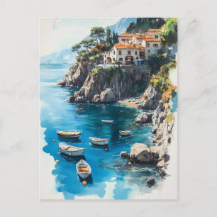 Dreamy Amalfi Küste: Design der Aquarellmalerei Feiertagspostkarte