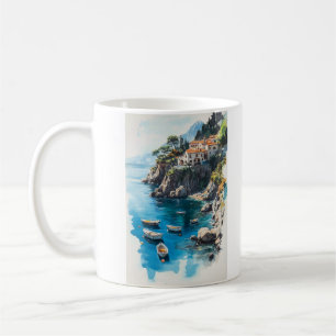 Dreamy Amalfi Küste: Design der Aquarellmalerei Kaffeetasse