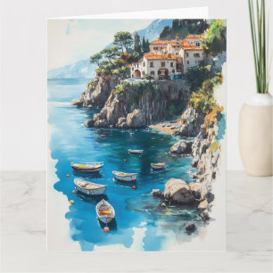 Dreamy Amalfi Küste: Design der Aquarellmalerei Karte