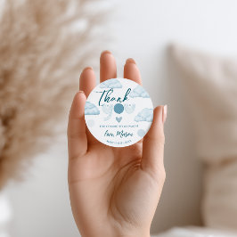 Dreamy Aqua Blue Watercolor Clouds Baby Boy Thank Runder Aufkleber