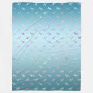 Dreamy Aqua Ombre Rainbow Dragonflies Fleecedecke