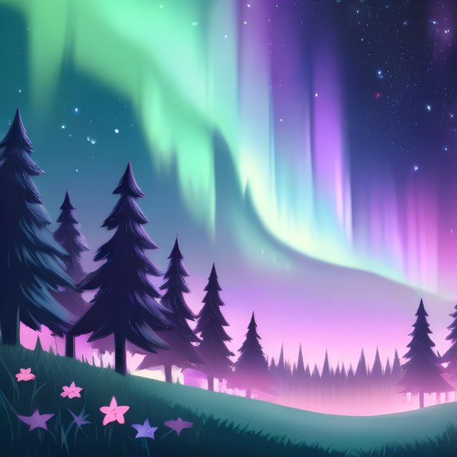Dreamy Aurora Night: Lila Wald und grünes Licht Laptopschutzhülle (Aurora's Dream Forest - Vibrant purple and green Northern Lights. )