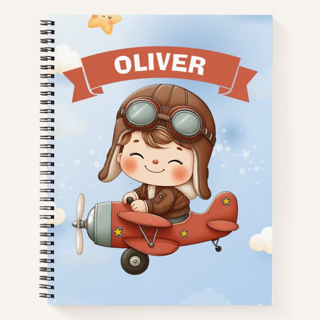Dreamy Baby Aviator in Red Airplane Notizbuch (Vorderseite)