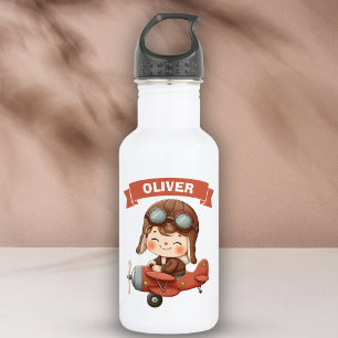 Dreamy Baby Aviator in Red Biplane Edelstahlflasche