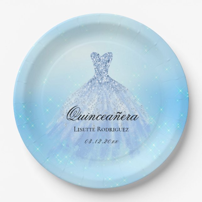 Dreamy Baby Blue Quinceanera Custom Pappteller (Vorderseite)