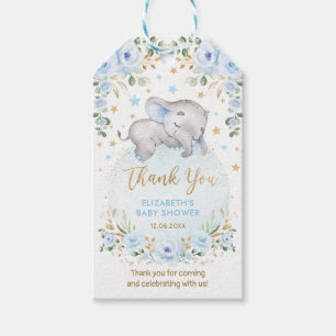 Dreamy Baby Elephant Blue Gold Floral Moon Stars Geschenkanhänger