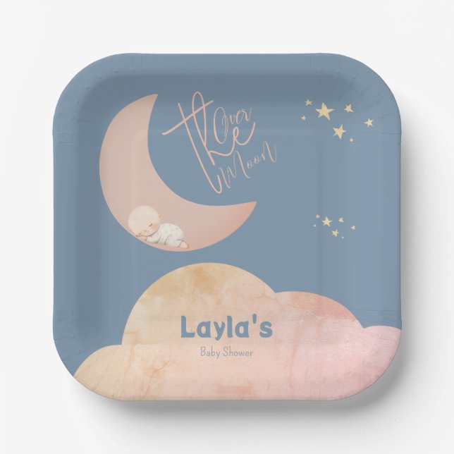 Dreamy Baby Over the Moon Baby Shower Paper Plate Pappteller (Vorderseite)