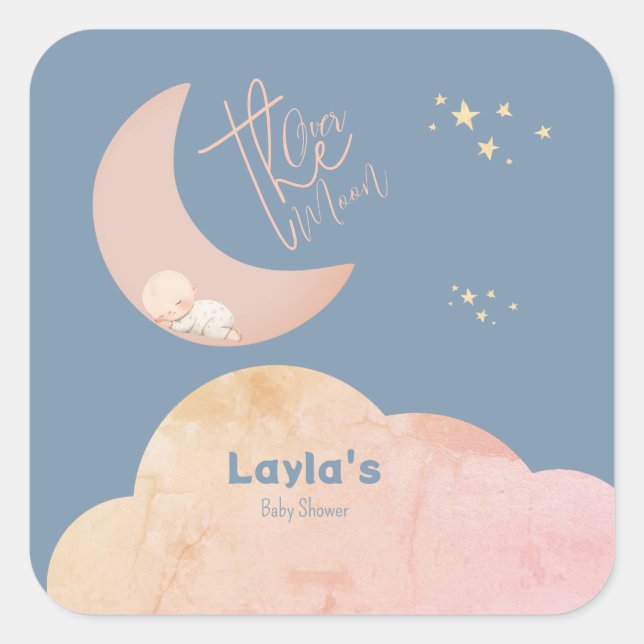 Dreamy Baby Over the Moon Baby Shower Sticker (Vorderseite)