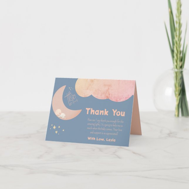 Dreamy Baby über der Mond Babydusche Dankeskarte (Vorderseite)