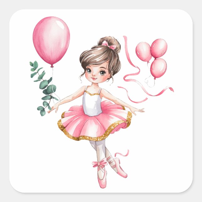 Dreamy Ballerina Flight Birthday Party Quadratischer Aufkleber (Vorderseite)