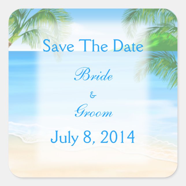 Dreamy Beach Wedding Save the Date Quadratischer Aufkleber (Vorderseite)
