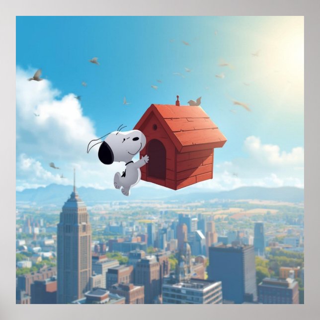 Dreamy Beagle Floating City Comic Illustration Poster (Vorne)