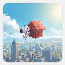 Dreamy Beagle Floating City Comic Illustration Quadratischer Aufkleber