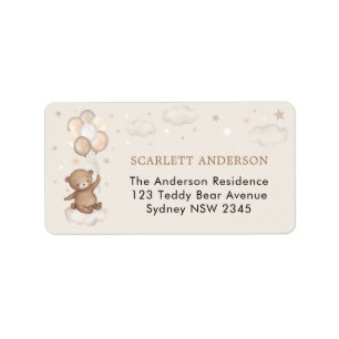 Dreamy Bear Balloons Clouds Stars Return Address Adressaufkleber