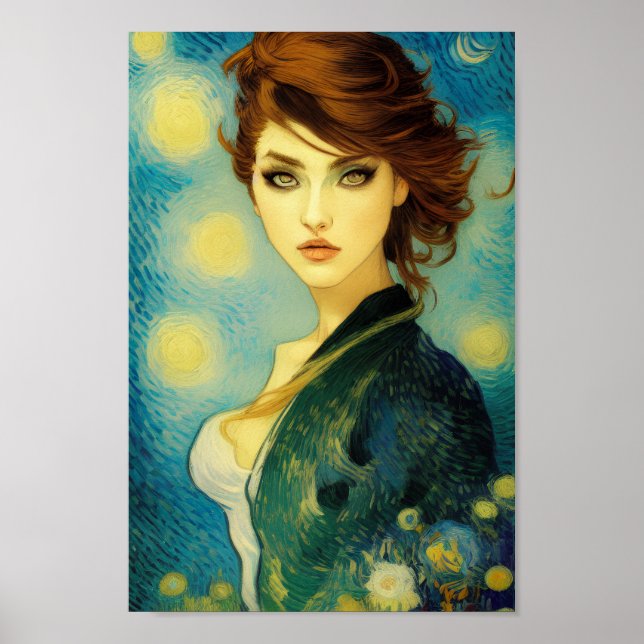 Dreamy Beautiful Women's Portrait Kunst - Exotisch Poster (Vorne)