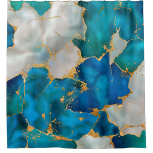 Dreamy Blue, Aquamarin, Perle und Gold Duschvorhang