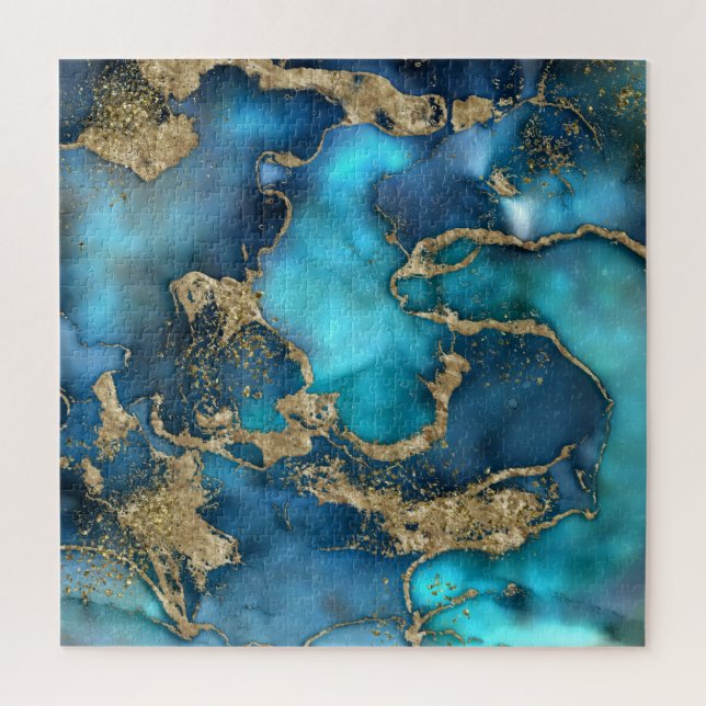 Dreamy Blue Aquamarin und Gold Puzzle (Vertikal)