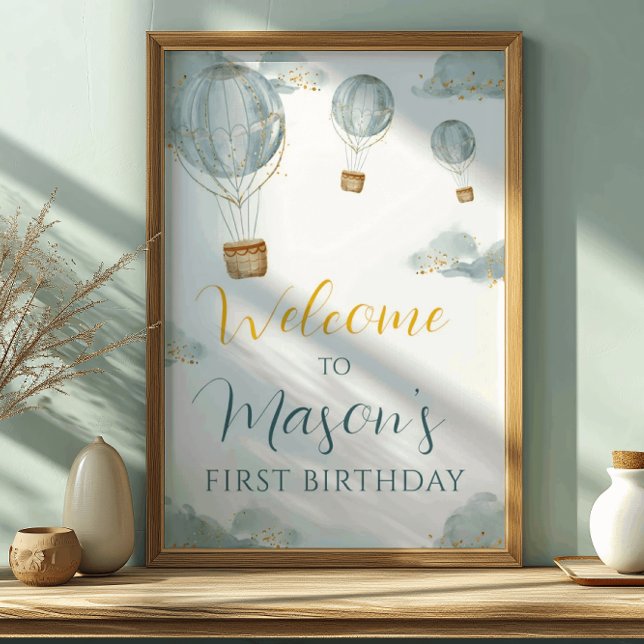 Dreamy Blue Balloon First Birthday Boy Glitzer Poster (Von Creator hochgeladen)