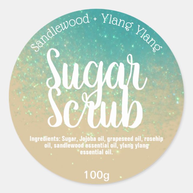 Dreamy Blue Beach Sparkles Sugar Scrub Labels Runder Aufkleber (Vorderseite)