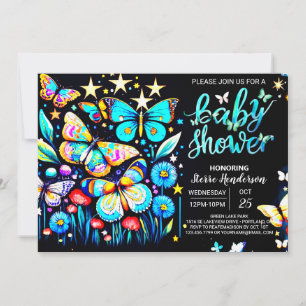 Dreamy Blue Butterfly Garden Boy Baby Dusche Einladung