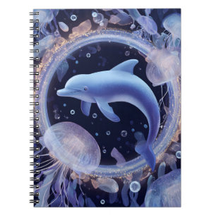 Dreamy Blue Dolphin und Qualle Ring Art Notizblock