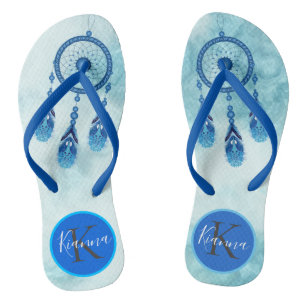 Dreamy Blue Dream Catcher Monogram Flip Flops