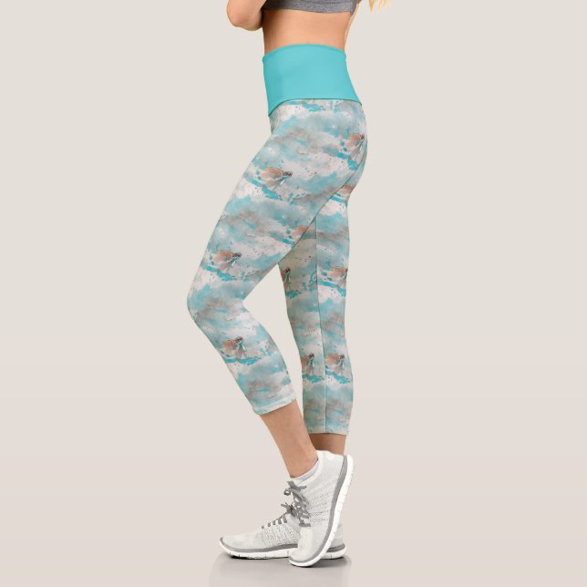 Dreamy Blue Flying Sea Turtle Nautical Pattern Capri Leggings (Links)