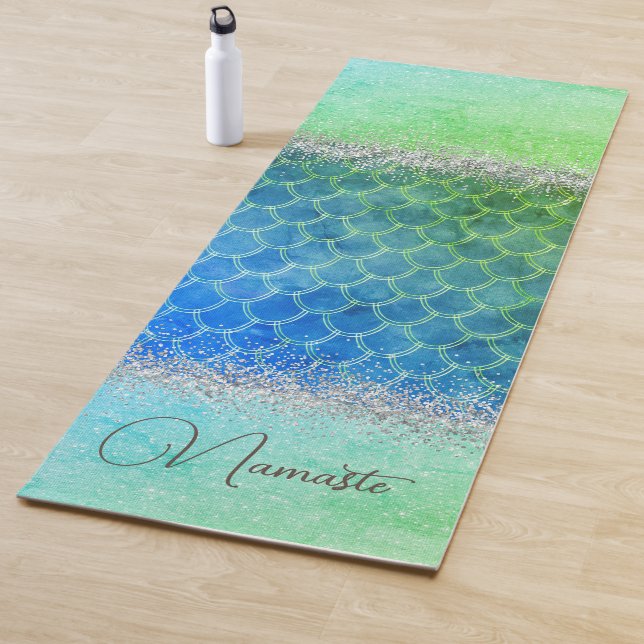 Dreamy Blue Green Mermaid Glittery Bling Yogamatte (Beispiel)