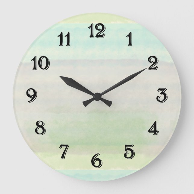 Dreamy Blue Green Watercolor Große Wanduhr (Vorderseite)
