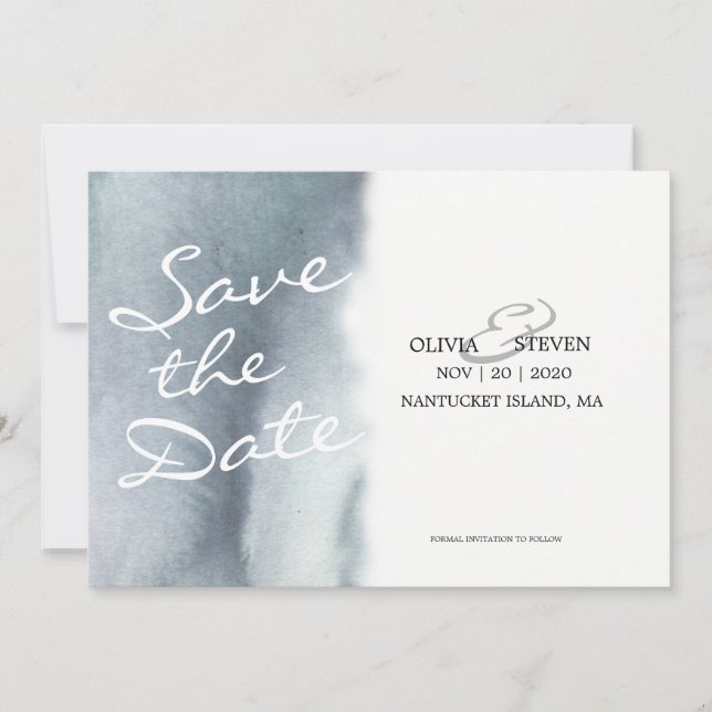 Dreamy Blue Grey Watercolor Wedding Save the Date (Vorderseite)