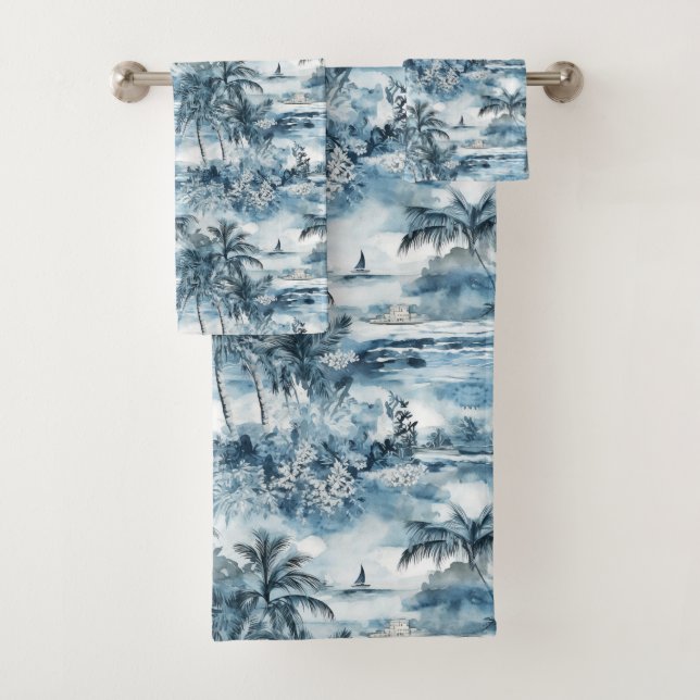 Dreamy Blue Hawaiian Palms Coffee Tasse Badhandtuch Set (Insitu)