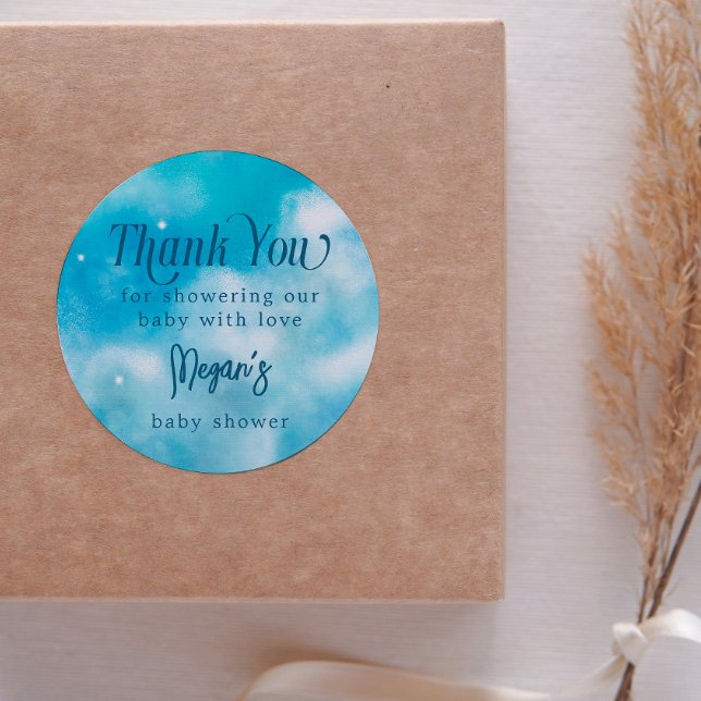 Dreamy Blue Heaven Sent Baby Dusche Runder Aufkleber (Von Creator hochgeladen)