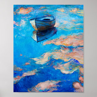 Dreamy Blue Impressionist Boat Reflection Poster