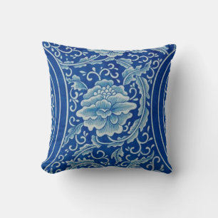 Dreamy Blue Lotus Vintag Chinoiserie Kissen