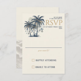 Dreamy Blue Palm Trees Wedding RSVP Karte