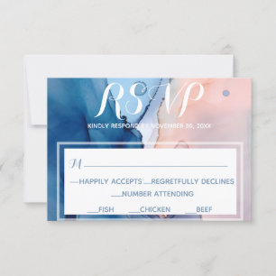 *~* Dreamy Blue Pink Wasserfarbe Moderne Trendy RSVP Karte
