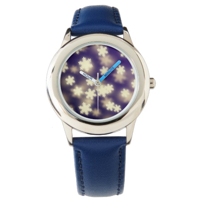 Dreamy Blue Snowflake Bokeh Lights Armbanduhr (Vorderseite)