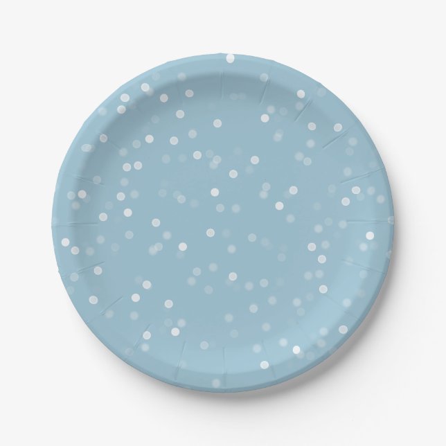Dreamy Blue und White Bokeh Confetti Pappteller (Vorderseite)