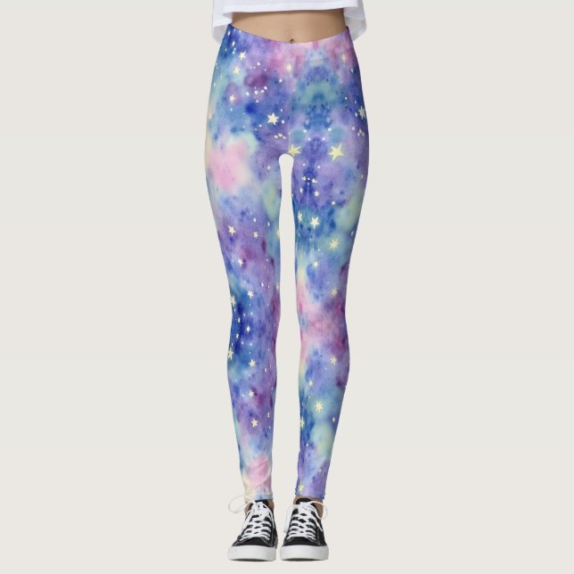 Dreamy Blues Purples Hinweisen zur rosa Galaxie Leggings (Vorderseite)