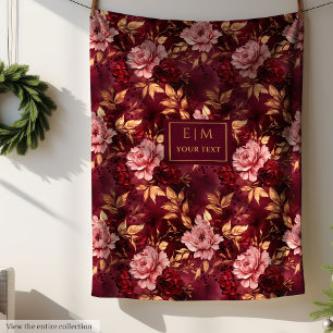 Dreamy Blush Burgundy Gold Personalisiert Floral Fleecedecke