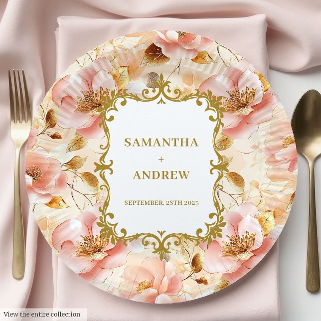 Dreamy Blush Gold Wedding Paper Teller (Dreamy Blush Gold Wedding Paper Plates)