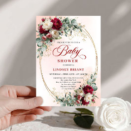 Dreamy Bohemian Maroon Floral Baby Shower Einladung